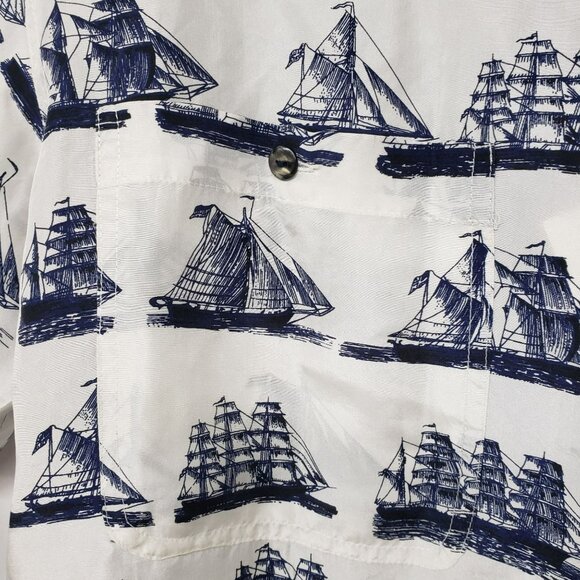 Vintage Whistles White Blue Nautical Sailboat Toile Print Silk Blouse Shorts Set - Picture 11 of 16